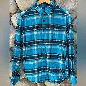 American Eagle Turquoise Blue Plaid Button-Up  Flannel Shirt